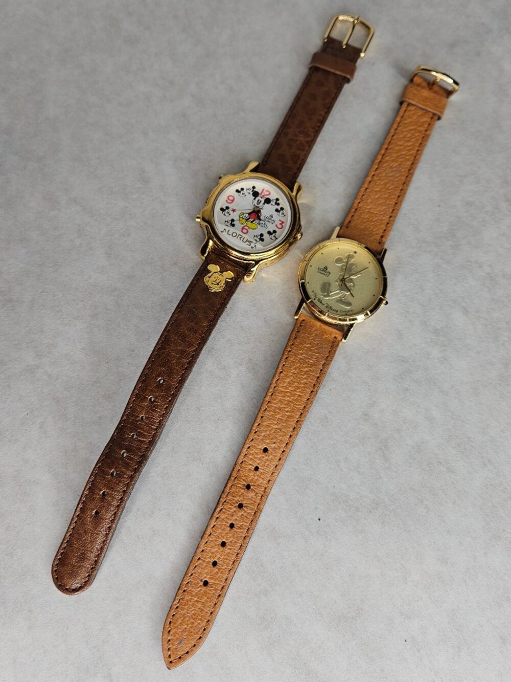 Vintage Set of 2 Lorus Mickey Mouse Leather Band Watches Not Running